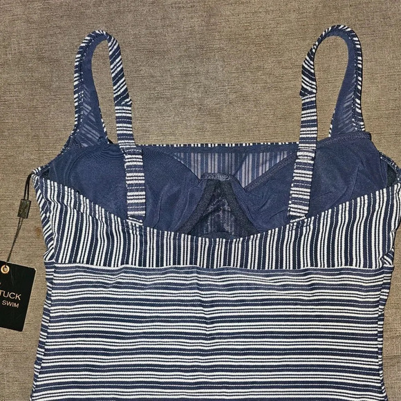 Nip Tuck Navy and white nautical striped Underwire One Piece Swimsuit Size 10 - Picture 9 of 15
